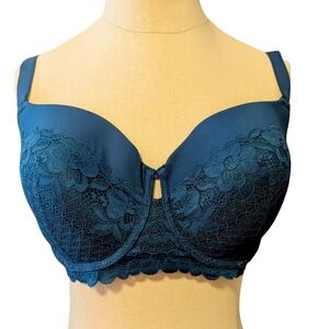 30H Bra‎ Bare Necessities Bare T Shirt Bra Floral Lace Poseidon Teal Blue